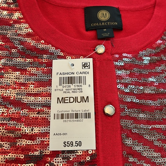 JM Collection party cardigan sweater for the holidays, size M. NWT - Picture 6 of 11